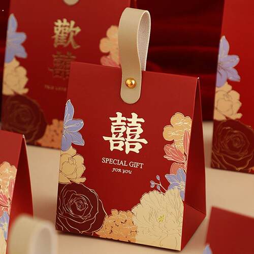 结婚喜糖盒子2025新款糖果盒婚礼专用婚庆糖盒订婚用手提喜糖袋子