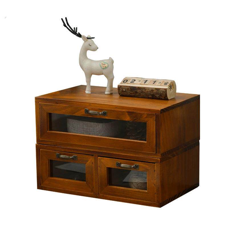 书桌覆古桌面收纳盒抽屉式化妆品柜木质储物盒宿舍桌上胶带置物架