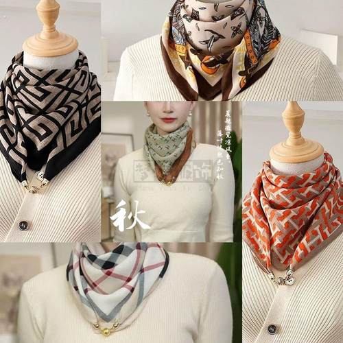 丝巾女方巾丝巾女2024新款磁吸扣护颈小围巾女秋冬季棉麻脖子围脖