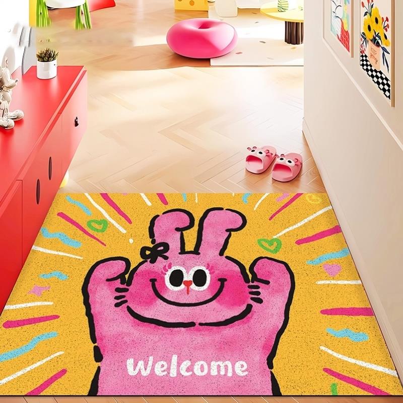 网红粉红兔入户门垫丝圈地垫进门玄关地毯除尘耐脏脚垫丝圈防滑垫