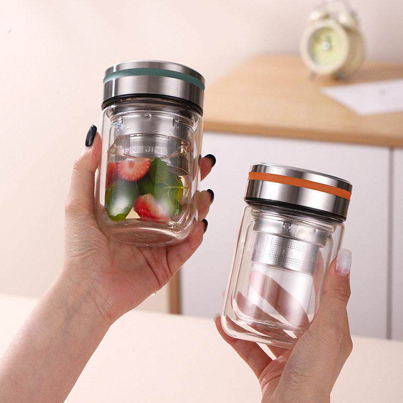 摔不烂钢化玻璃杯茶水分离泡茶杯小巧杯子高颜值女生办公室喝水杯