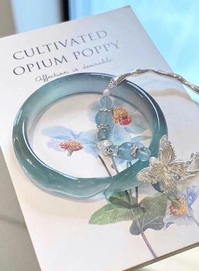 新中式仿玉蓝冰狐狸手镯女不知春复古古风清冷感平安手链叮当饰品