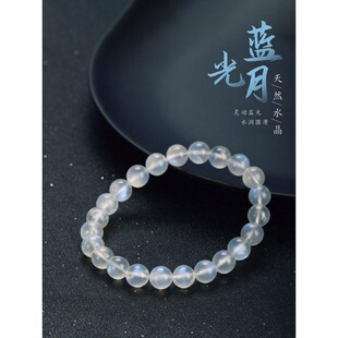 天然蓝光白月光石手串 蓝月光水晶手链女款 白日光拉长石珠子手饰