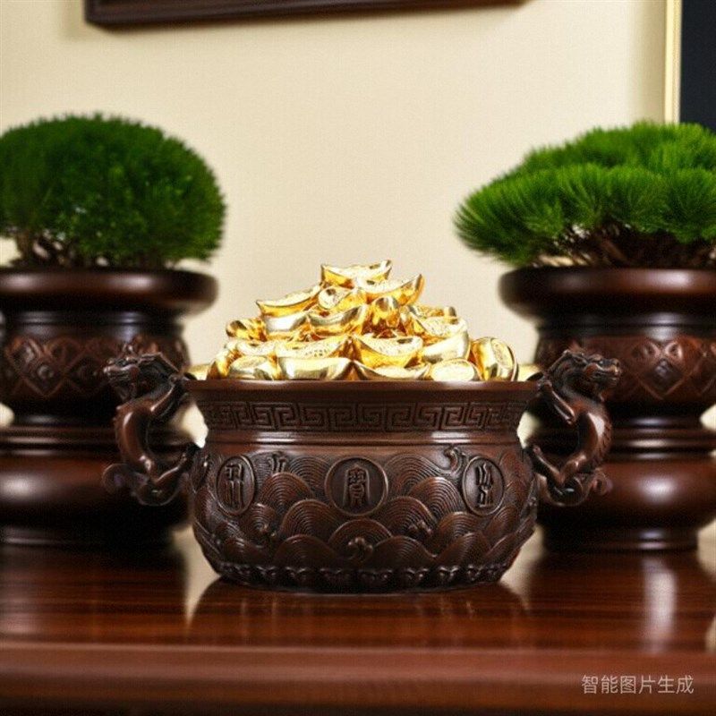 紫铜螭龙耳聚宝盆铜工艺品客厅玄关桌博古架家居装饰品,家居饰品,桌面摆件,淘宝优惠券,粉丝福利购,淘宝优惠卷