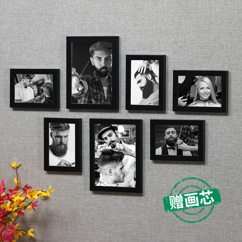 理发店画背景墙相框美发店个性发图片挂画墙壁画照片墙