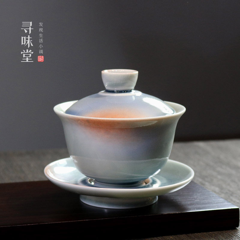 古法盐烧盖碗复古开片台湾三才碗高茶碗家用陶瓷功夫茶具