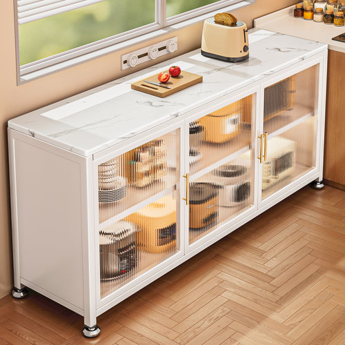 厨房置物架餐边柜岩板储物柜落地多层微波炉多功能收纳碗柜橱柜子