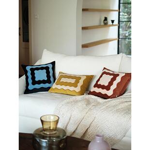 慢松球原创 多巴胺波浪绣花抱枕 彩色客厅沙发床上靠垫北欧风蓝色