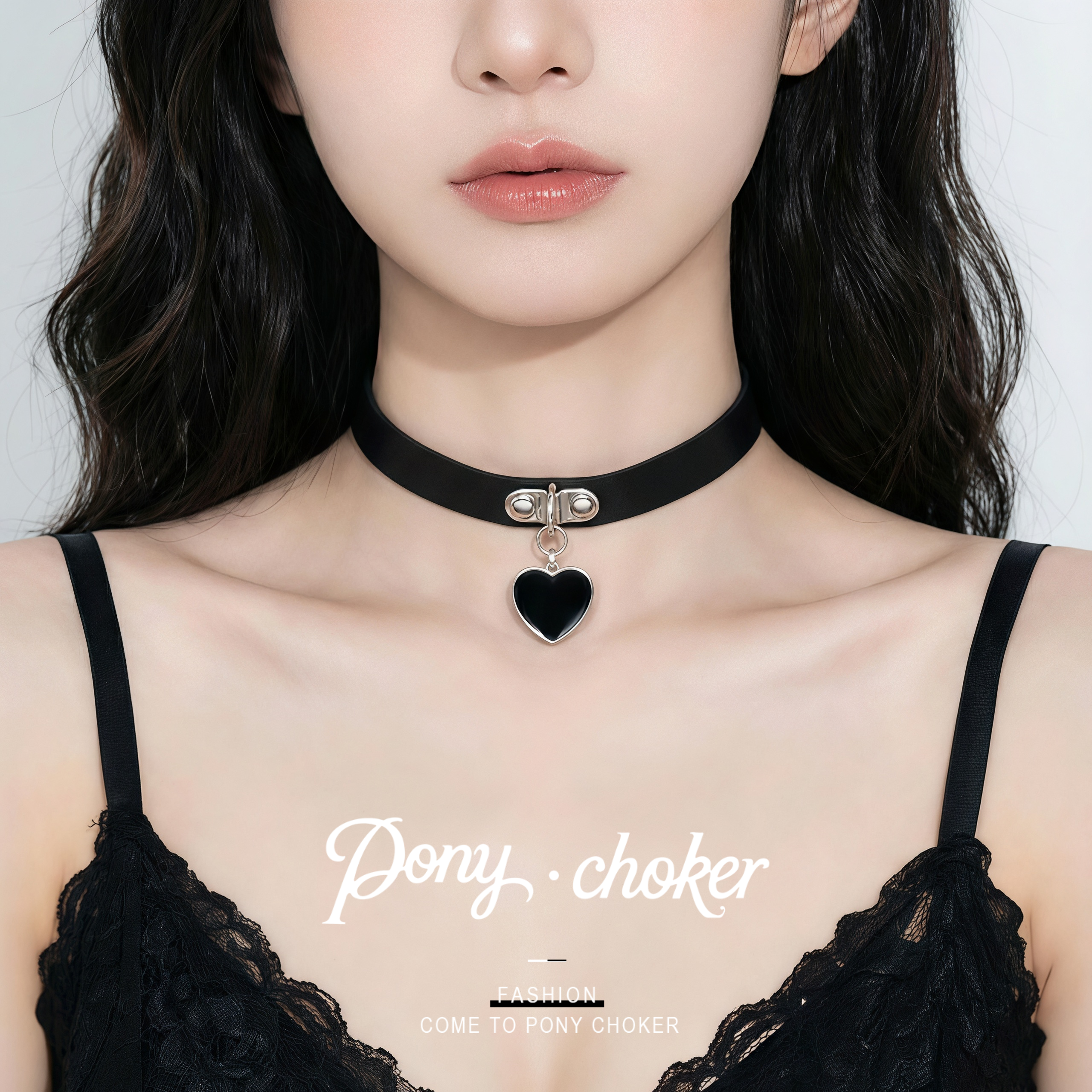 辣妹项链甜酷爱心皮革朋克小众缠绕铆钉颈链饰品女款锁骨链配饰