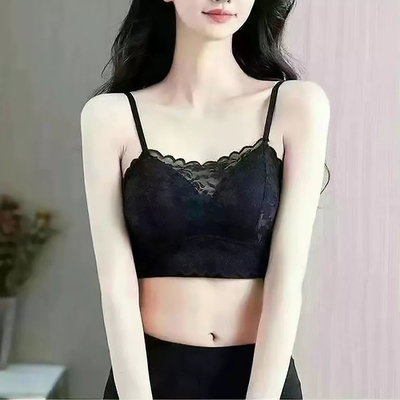 9132无痕防走光内衣女夏薄款镂空美背文胸一体蕾丝背心式抹胸