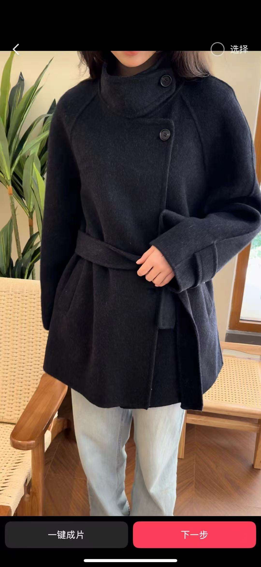 法式黑色短款双面羊毛呢子大衣外套女秋冬高级感赫本风