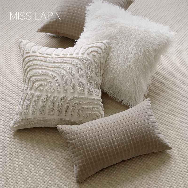 澜品 浅色优雅立体绣抱枕 MISSLAPIN 奶油色沙发靠包靠垫客厅靠枕