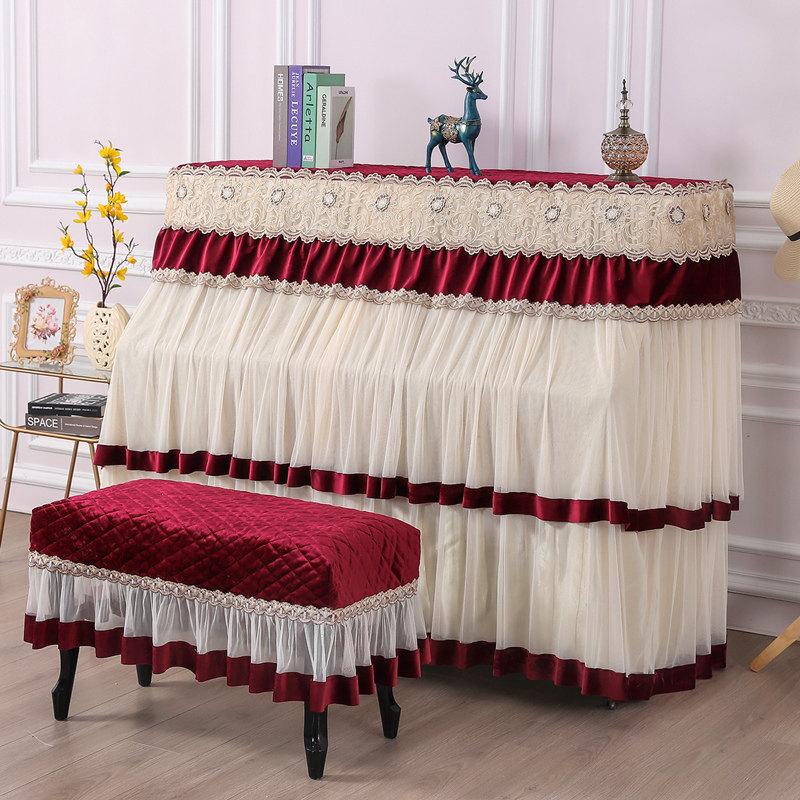 钢琴罩全罩蕾丝欧式公主钢琴套田园全包清新韩式丝绒定制琴凳罩