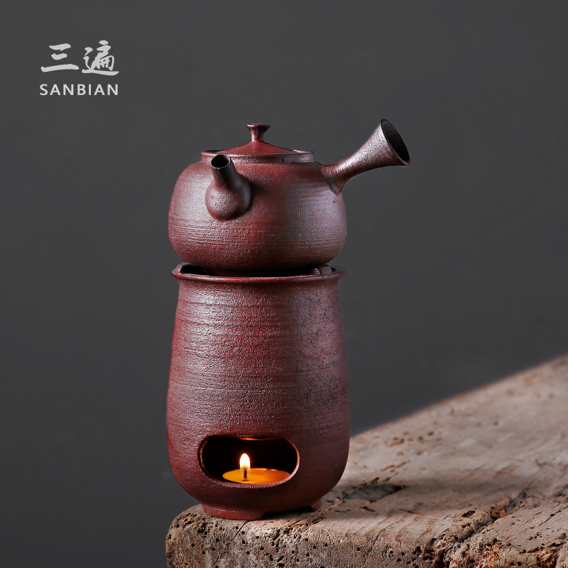 日式粗陶侧把温茶炉酒精炉煮茶底座保温暖茶器烘茶炉碳炉温茶器