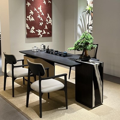 新中式岩板茶桌家用阳台小型黑胡桃木泡茶桌2025新款高端实木茶台