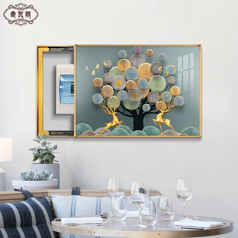 发财树电表箱装饰画免打孔现代简约遮挡盒挂画餐厅推拉配电箱壁画图片