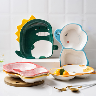 可爱儿童餐盘分格盘卡通宝宝餐具创意分餐盘家用陶瓷盘子早餐菜盘