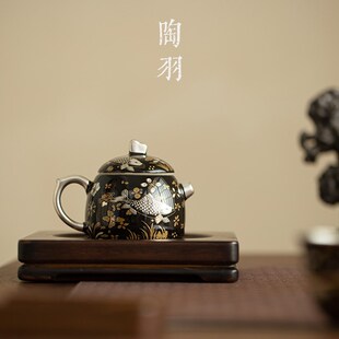 一壶四杯茶壶壶承茶杯家用泡茶器 鎏银金银错e鱼藻纹功夫茶具套装