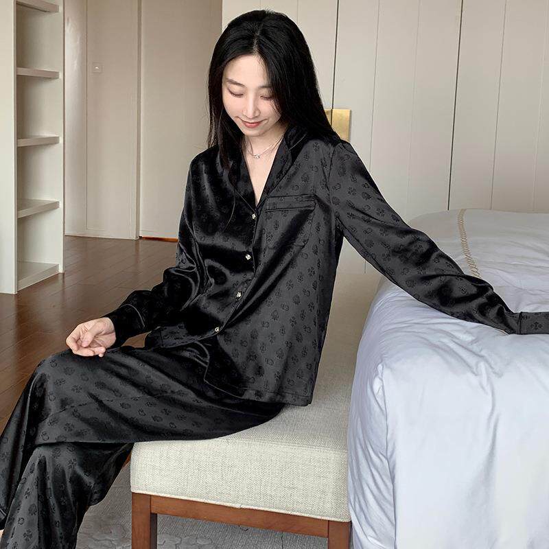 2026年新款罗克心冰丝睡衣女长袖长裤可外出家居服春秋夏季套装