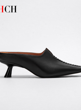 CHCH2025年夏季新款包头半拖鞋真皮尖头细跟穆勒鞋百搭CO1B3101