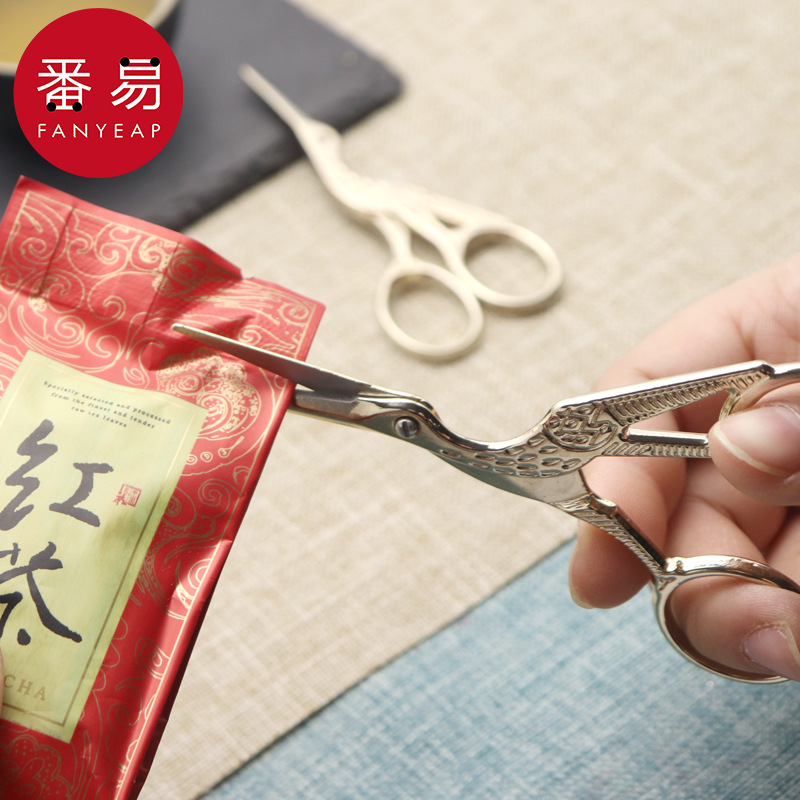 剪刀/茶道AA1S242-茶艺茶具配件剪茶叶袋茶剪用品中式复古仙鹤家
