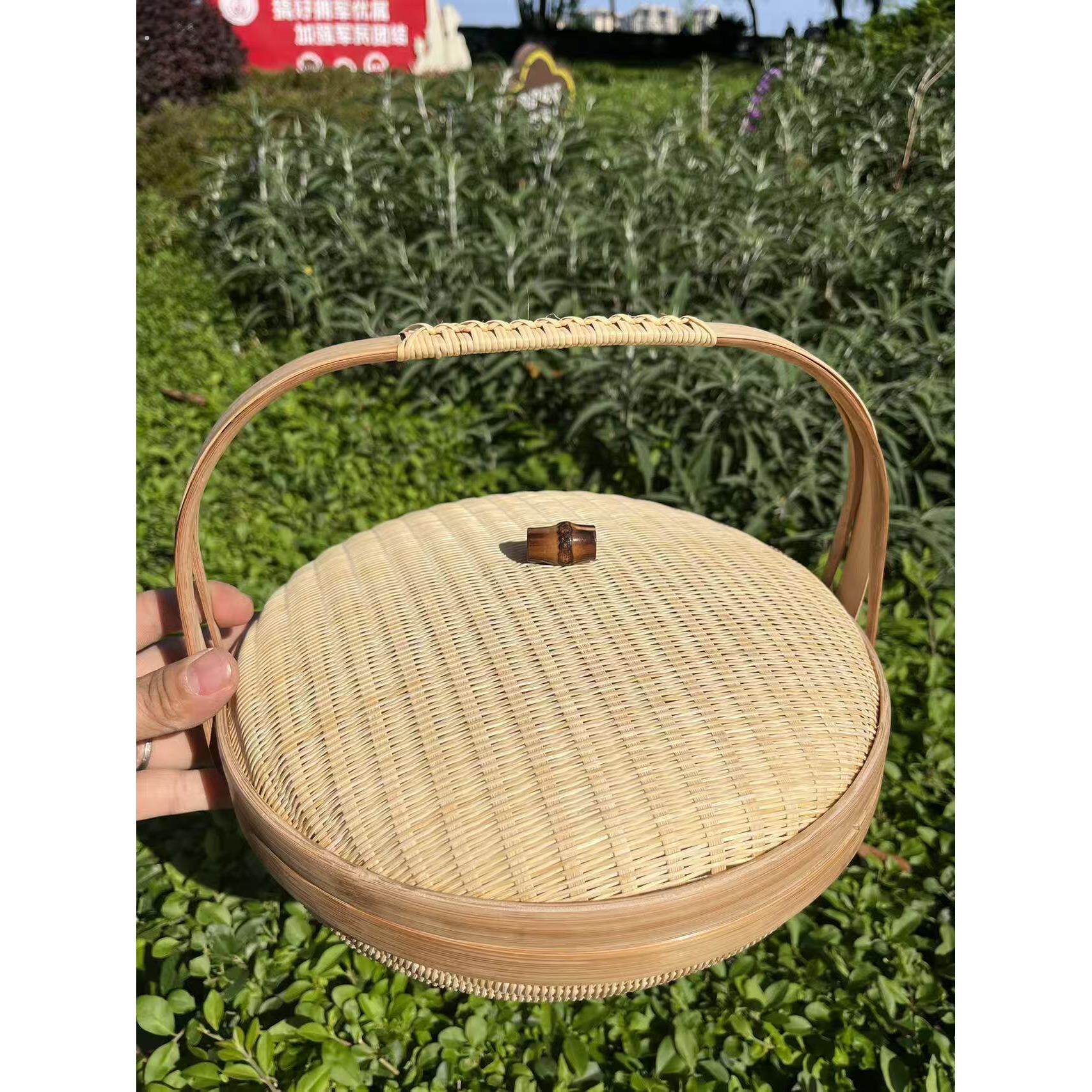 手工竹编提篮手提复古篮子竹双层食盒月饼礼盒可携式茶道茶具收纳
