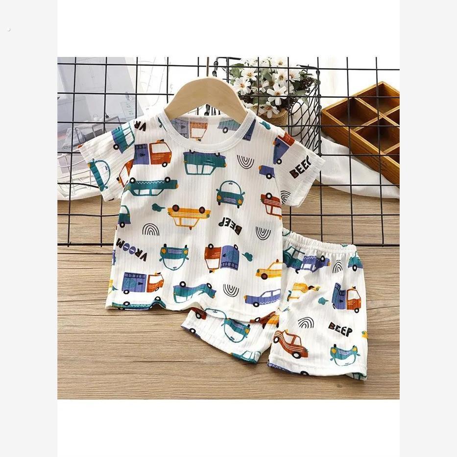 儿童夏装婴儿冰丝短袖套装宝宝薄款睡衣男童空调服女童两件套夏季