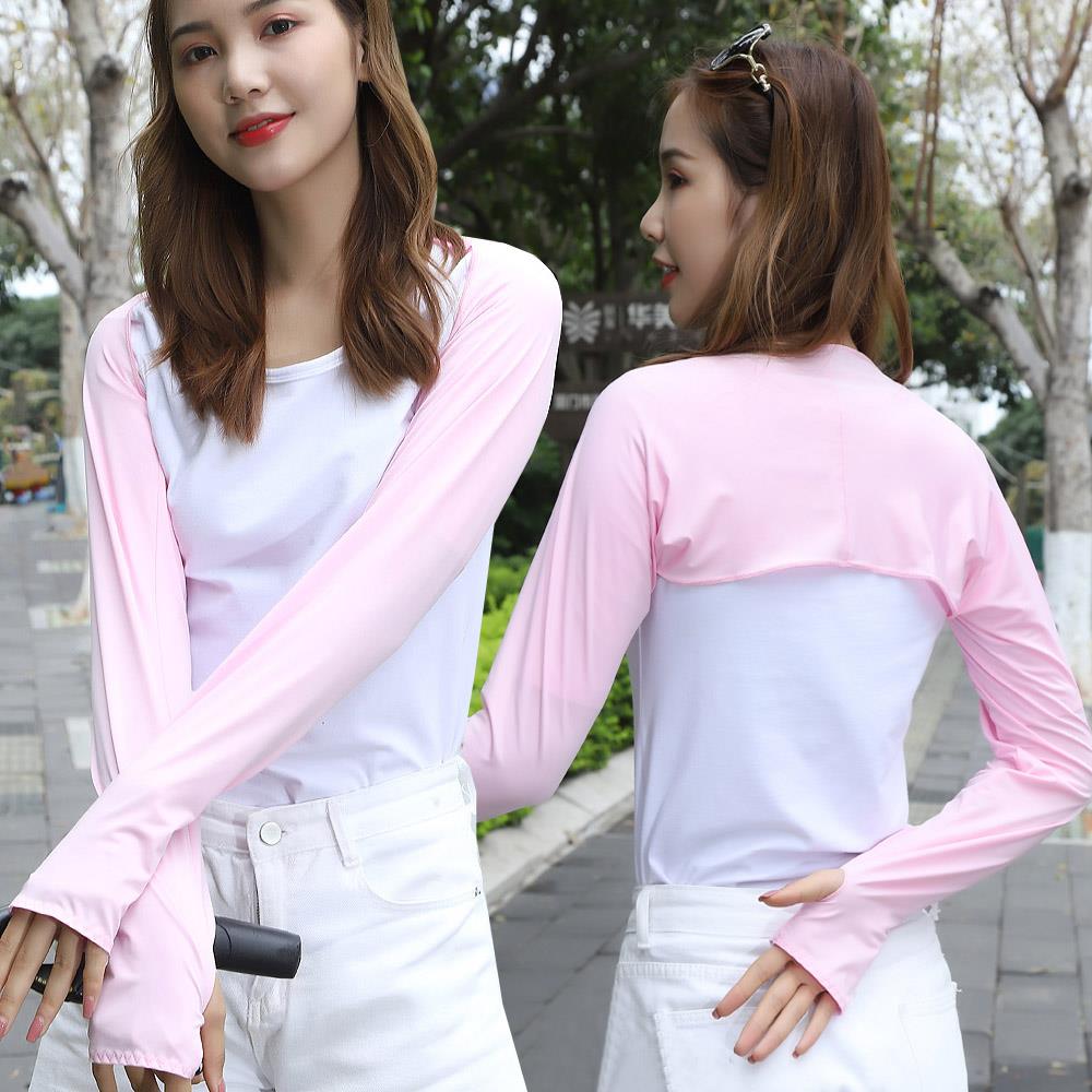 夏季冰丝防晒袖套宽松披肩连手女透气套袖骑行小坎肩长版防晒手套