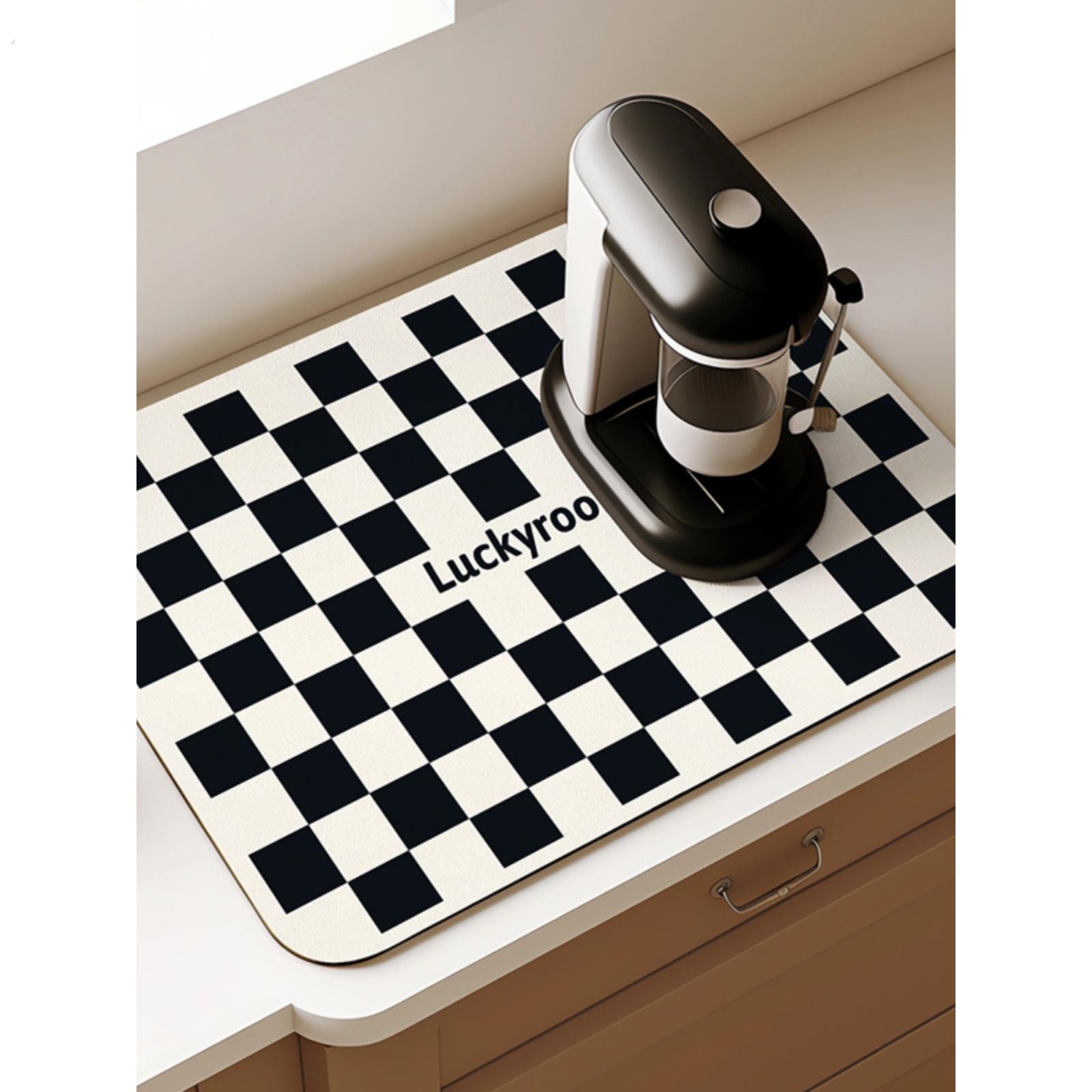 黑白格硅藻泥吸水垫咖啡机桌垫酒吧洗手台杯子防滑垫桌面保护垫子