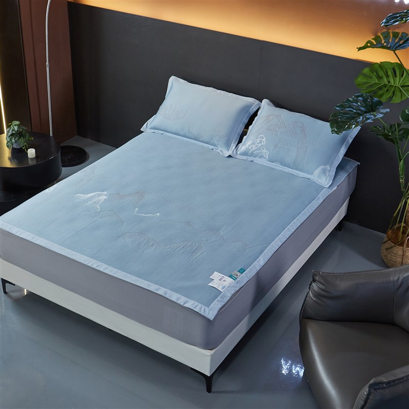 无季超凉感!A类超细海洋丝凉豆豆山水提花软凉席三件套