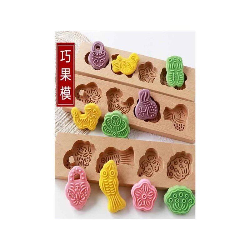 手工七夕巧果模具卡饽花儿童绿豆糕点心饼干小印模木质