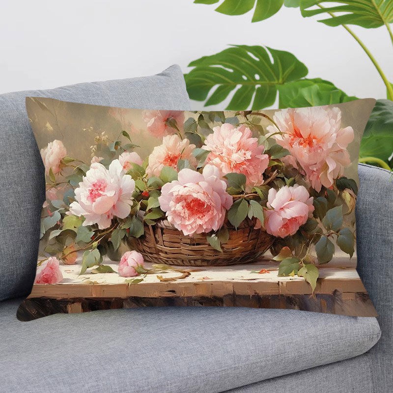 现代玫瑰花靠枕套十字绣新款手工自己绣鲜花抱枕客厅长方形ins风