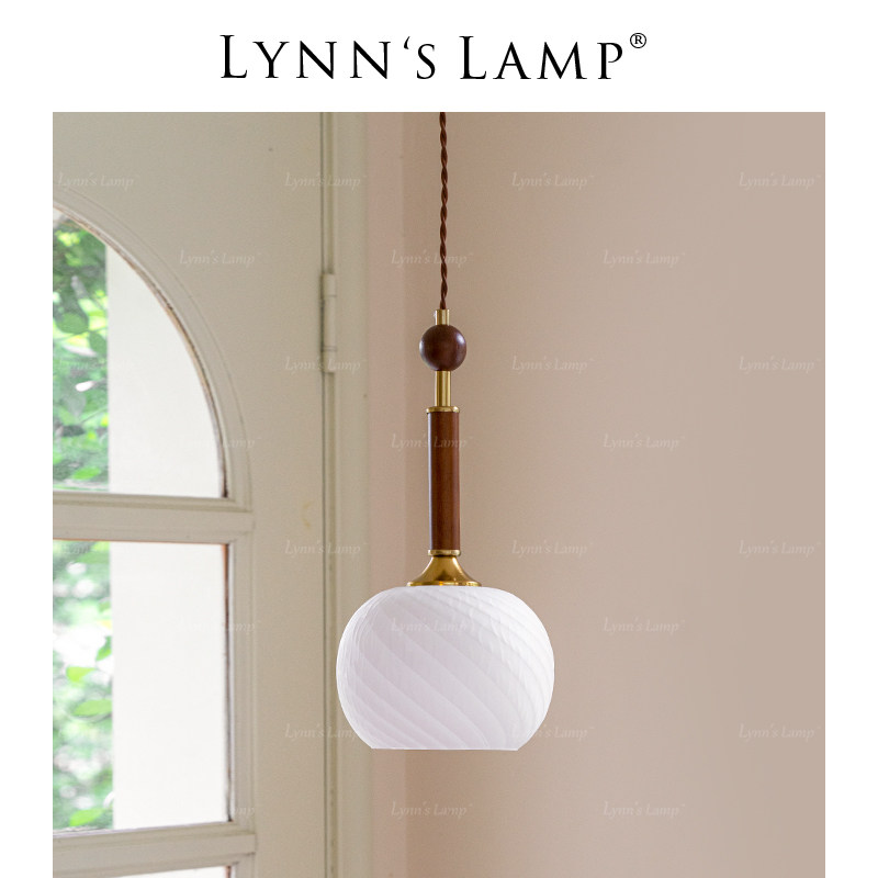 Lynns立意 实木玻璃小吊灯 床头卧室过道法式复古橡木角落氛围灯