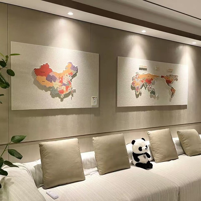 世界地图毛毡墙贴旅行照片墙足迹打卡世界软木旅行中国地图标记墙