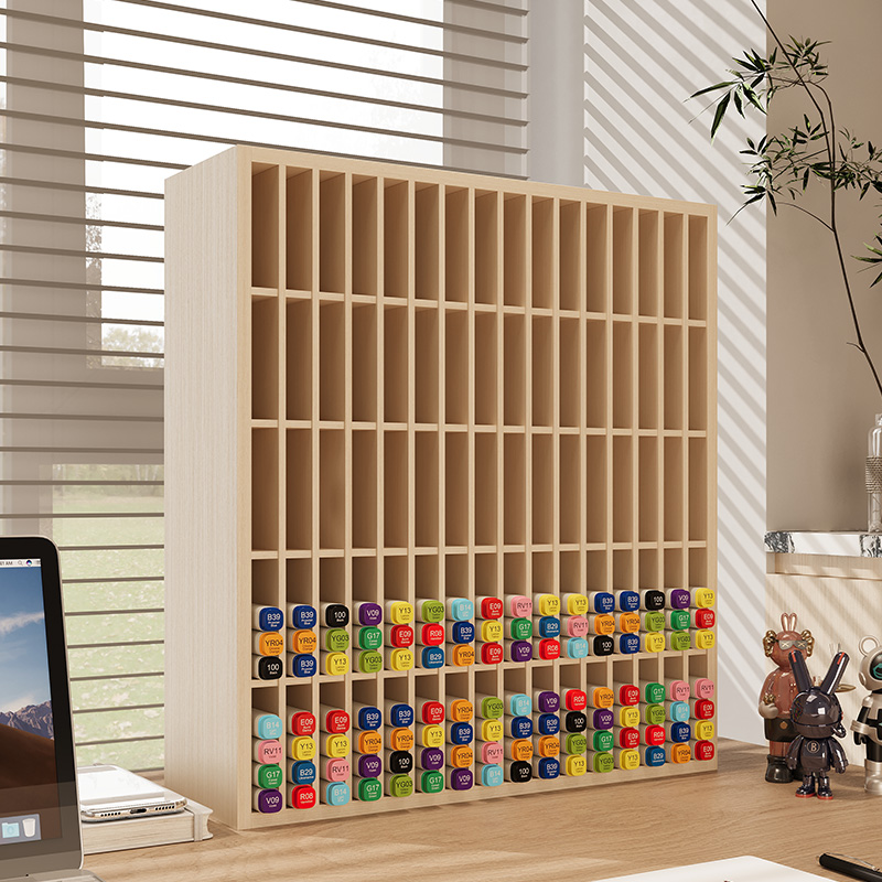 麦克笔收纳盒实木收纳层架桌面儿童笔筒斜插式彩色笔展示架彩色铅