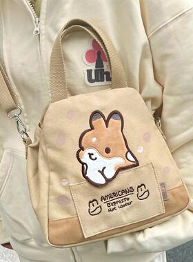 2023新款提摩西小队帆布包女大容量斜挎包大学生手提包包卡通可爱