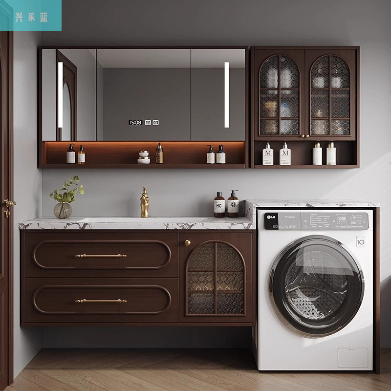 法式中古风浴室柜洗衣机一体柜组合卫生间岩板一体洗漱台洗手脸盆,住宅家具,吊柜/壁柜,淘宝优惠券,粉丝福利购,淘宝优惠卷