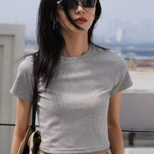 短袖T恤纯棉上衣女夏修身辣妹高级感正肩白色大码设计感短款纯色
