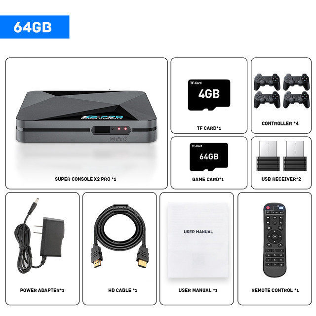 Игровая консоль X2 PRO 64ГБ, 4 контроллера