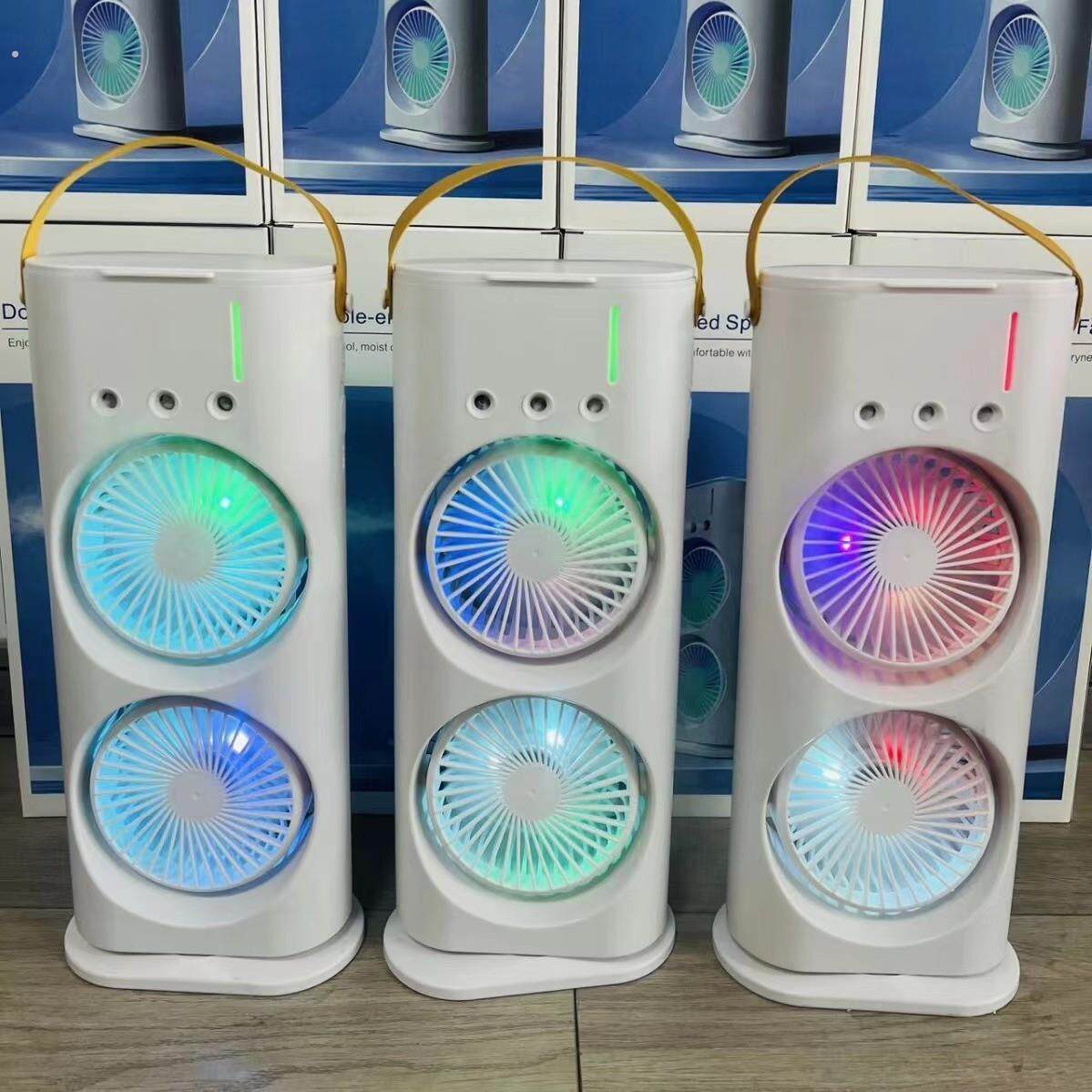 冷风机双头可旋转便携三孔冷风扇桌面可加冰晶喷雾空调降温神器桌