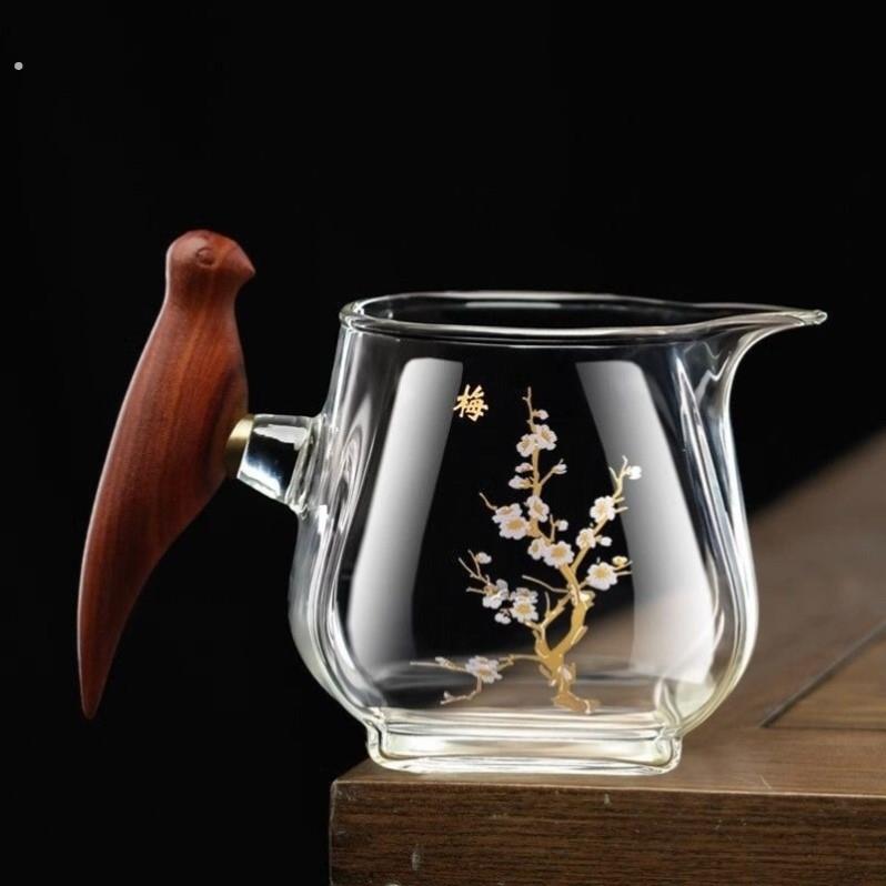 高档喜上眉梢玻璃公道杯加厚耐热单个匀杯日式茶具配件茶海分茶器