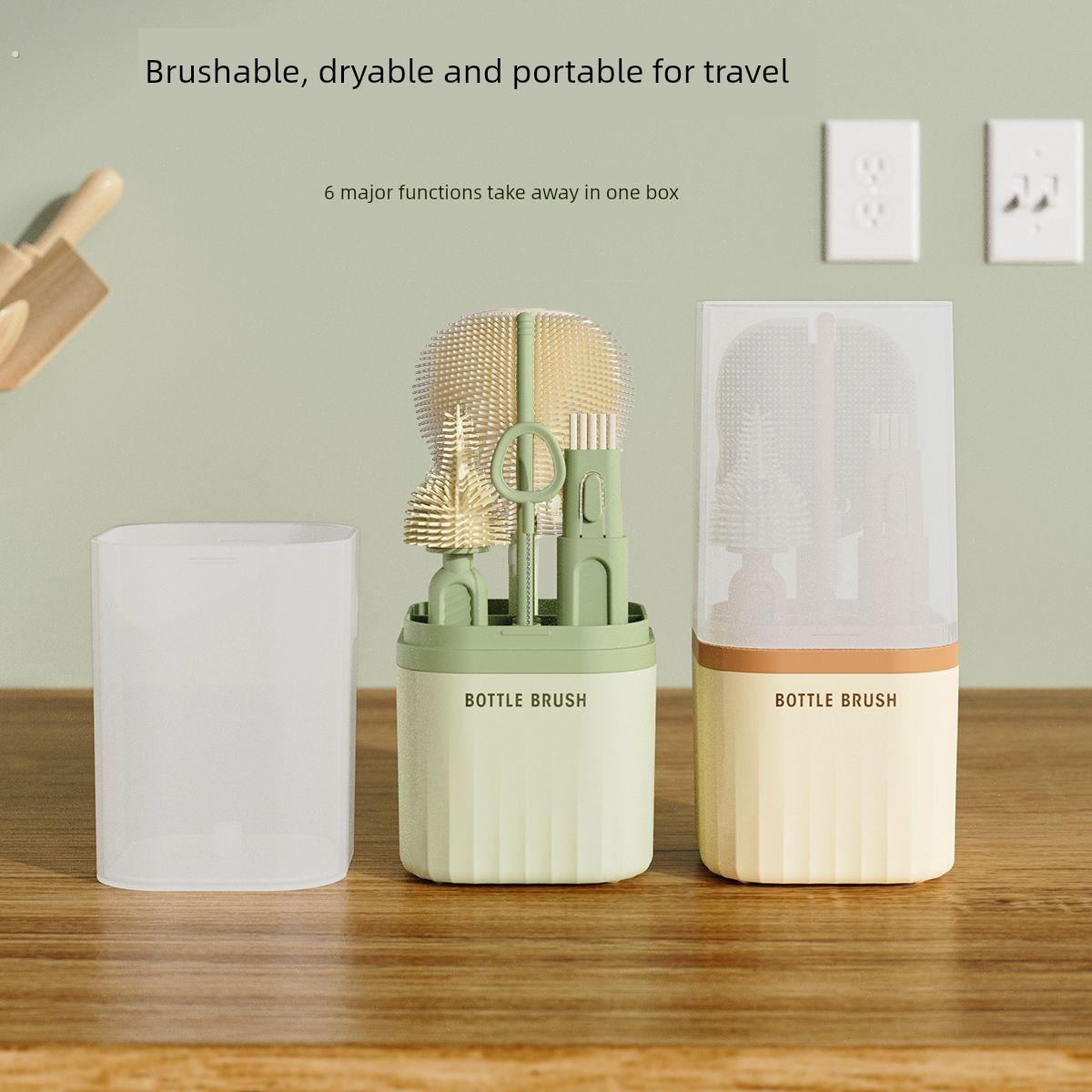 婴儿硅胶便携奶瓶刷套装新生宝宝清洗刷清洁刷旅行装奶瓶架收纳盒