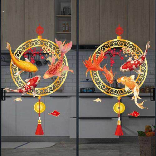 厨房推拉门玻璃贴纸高级感新款新年玻璃贴纸装饰静电贴画厨房客厅
