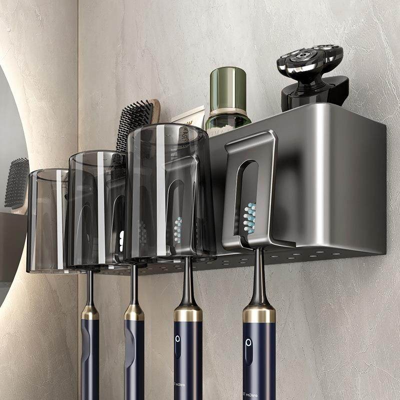 牙刷架子置物架浴室免打孔壁挂式太空铝可拆洗防水电动牙刷架