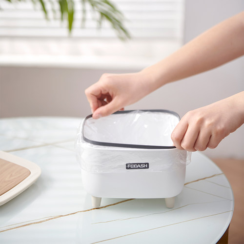 按压桌面方形带盖垃圾桶可爱迷你创意餐桌小号床头桌上茶几高颜值