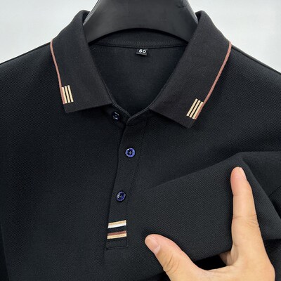 春秋薄款100纯棉长袖t恤男男士打底polo衫翻领属龙本命年红色衣服