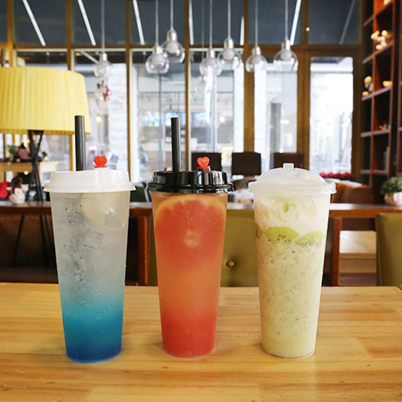 一次性杯子水果汁奶茶杯喜茶高透注塑杯加厚90口径带盖打包塑料杯