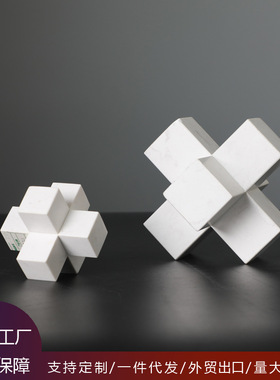 欧式简易大理石书桌摆件软装样板房电视柜酒柜书柜十字镇小摆设