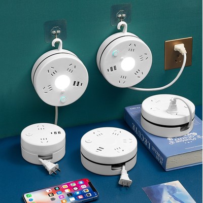 两脚插座2孔插头接线板可收纳线插排二项带usb插板带线双头拖线板