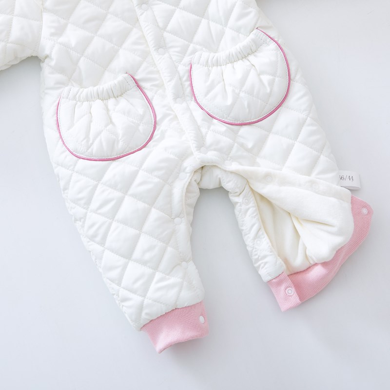 婴儿衣服秋冬款连体衣夹棉加绒保暖新生儿哈衣冬装薄棉满月女宝宝